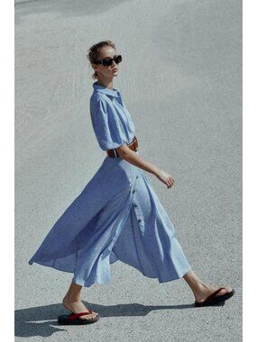 ZARA BELTED LINEN MIDI DRESS